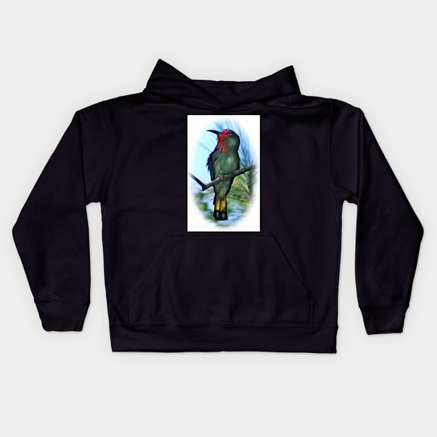 RED BEARDED BEE EATER PORTRAIT Kids Hoodie by dumbodancer